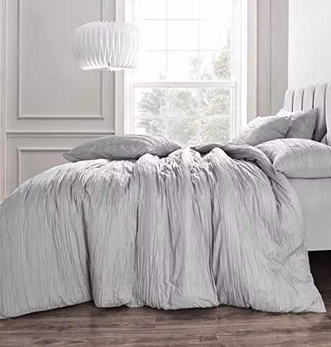 Velosso Seersucker Microfibre Duvet Cover and Pillowcase Bedding Set, Silver Grey, Single Bed (90 x 200 cm)