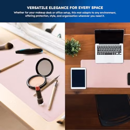 Desiretech Reversible PU Leather Desk Mat, Pink/Silver, W: 60 cm, D: 35 cm – 7