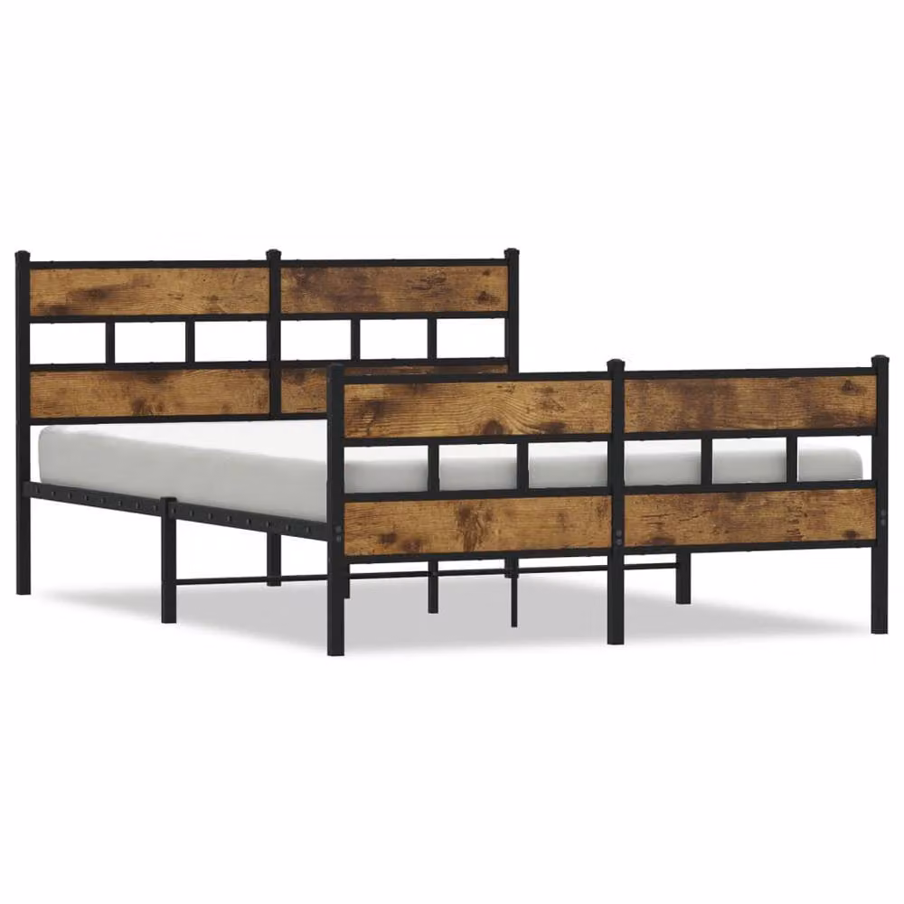 Berkfield Home Metal and Wood Bed Frame in Smoked Oak and Brown, W/D/H: 140 x 200 x 91.5 cm – 3