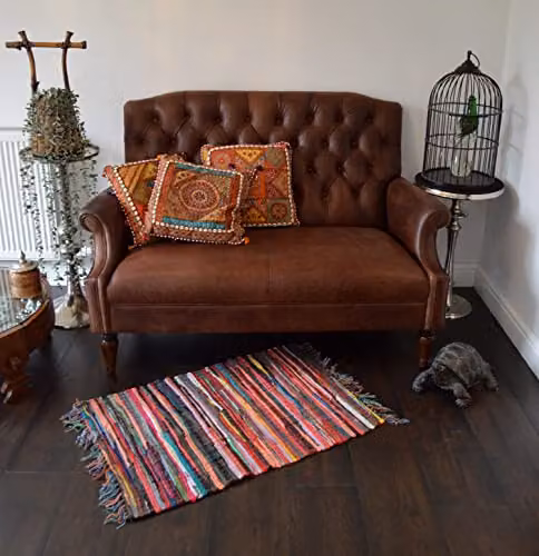 Allure Bath Fashions Multicoloured Patchwork Boho Woven Rag Rug with Fringes, W/D/H: 50 x 80 x 1 cm – 2