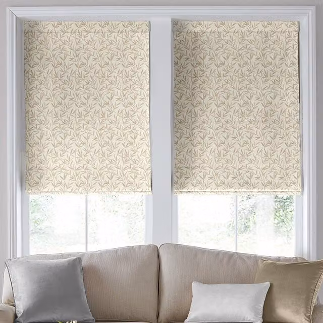 Laura Ashley Willow Leaf Made To Measure Blackout Roman Blind in Natural Beige and Sand Floral Pattern