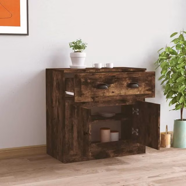 Berkfield Home Smoked Oak Sideboard in Brown, W/D/H: 70 x 35.5 x 67.5 cm – 1