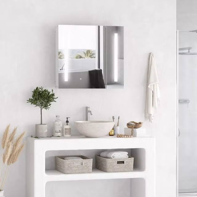 Kleankin LED Illuminated Bathroom Mirror Cabinet with Sensor Switch in White – 1