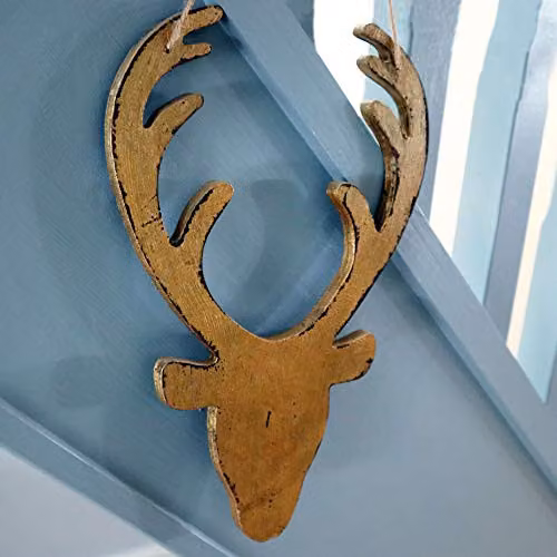 Shatchi Golden Wooden Hanging Reindeer Wall Decoration for Christmas, W: 16 cm, H: 26 cm – 2
