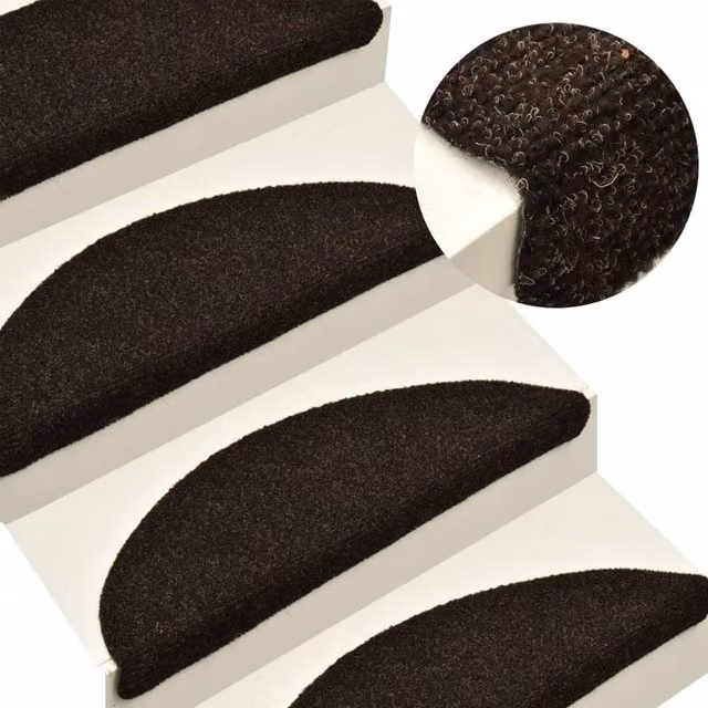 Berkfield Home Self-adhesive Stair Mats, 5 Pieces, Dark Brown, W/D/H: 56 x 17 x 3 cm
