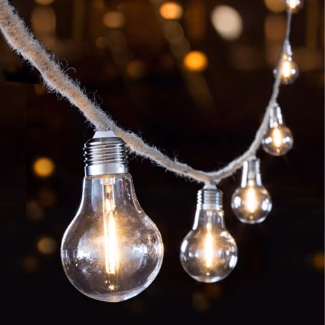 Premier 10 Bulb Jute Rope LED Party String Lights in Warm White