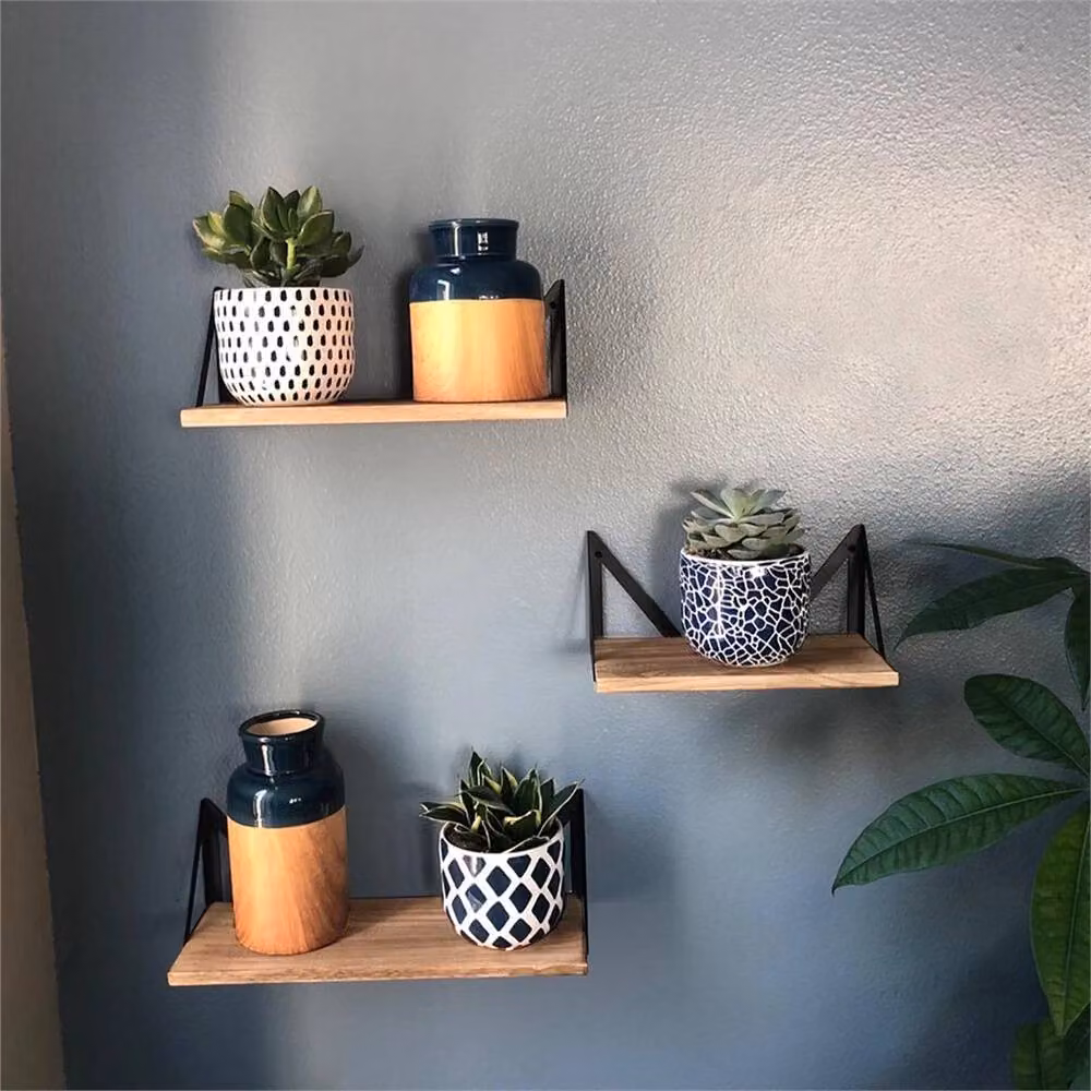 Nordara Set of 3 Industrial Corner Floating Wall Shelves in Brown – 3