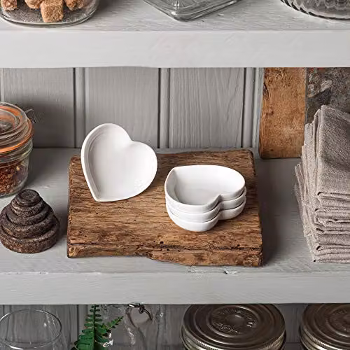 WM Bartleet & Sons 1750 Set of 4 White Porcelain Mini Heart Shaped Condiment and Sauce Dishes, Diameter: 7 cm – 3