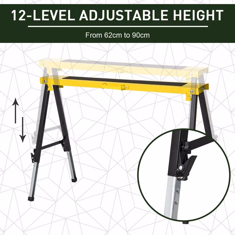 STILVORA Twin Pack of Yellow Steel Folding Saw Horses with Adjustable Height – 4