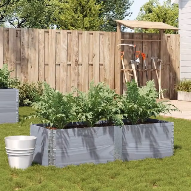 Berkfield Home Grey Solid Wood Pine Garden Planter Tub W: 150 cm, D: 50 cm – 1