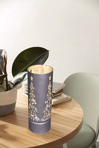 Shatchi Grey and Gold Etched Glass Christmas Vase Table Lamp with LED Fairy Lights, Height: 27 cm – 3