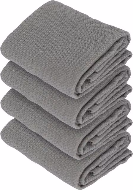 Nicola Spring Highly Absorbent Plain Grey Cotton Tea Towel, Pack of 4