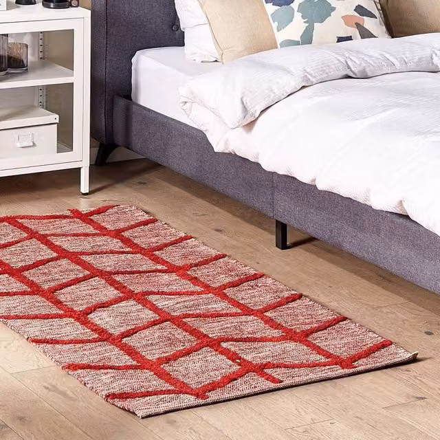 Wyld and Coco Red Geometric Hand-Tufted Cotton Rectangular Rug W: 80 cm, L: 150 cm