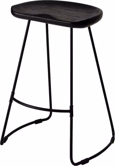 MH London Ember Round Saddle Seat Solid Wood Counter Stool in Black, Height: 66 cm