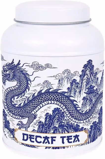 Purely Home Dragon Temple Coffee Canister with Domed Lid, Blue and White Metal Kitchen Storage Tin