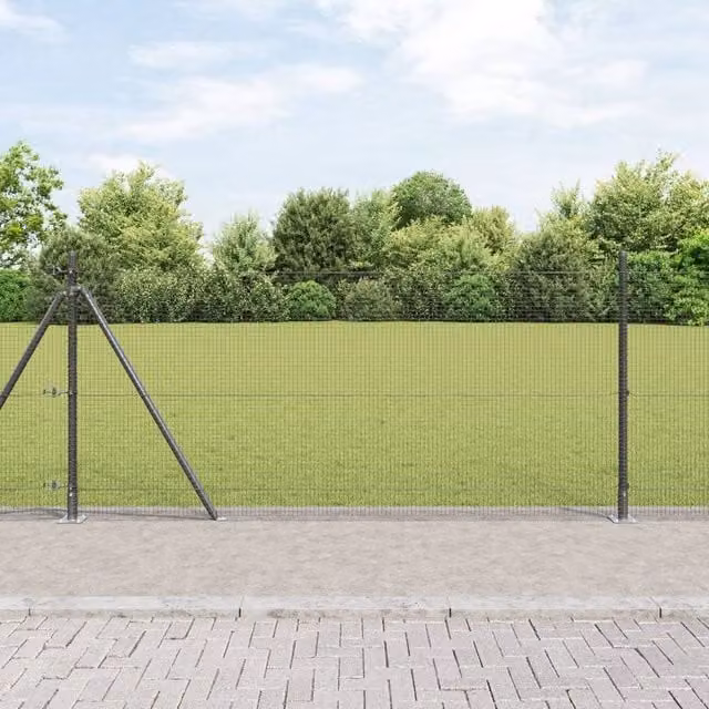 Berkfield Home Grey Powder-Coated Steel Round Mesh Fence Post Set of 2 – 1