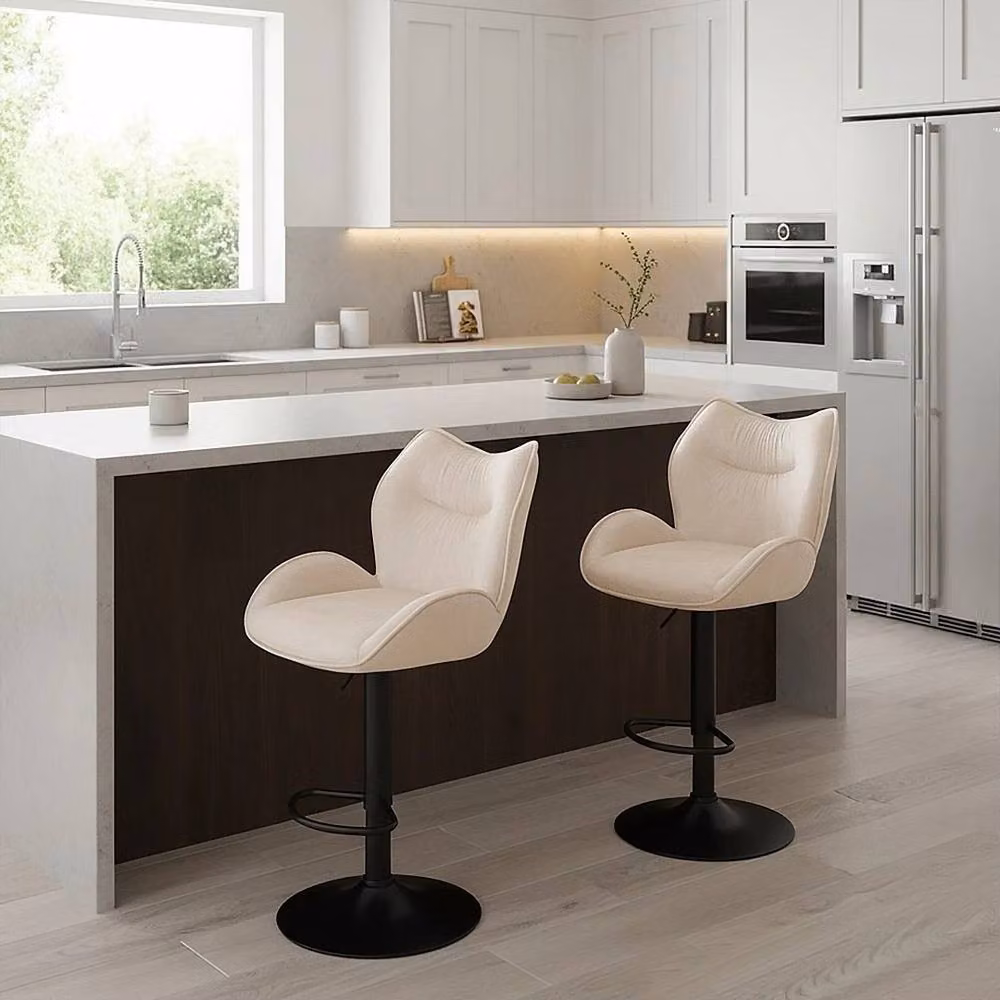 FORGEVIO Set of 2 Modern Velvet Bar Stools in Beige with Metal Upholstered Frame – 3