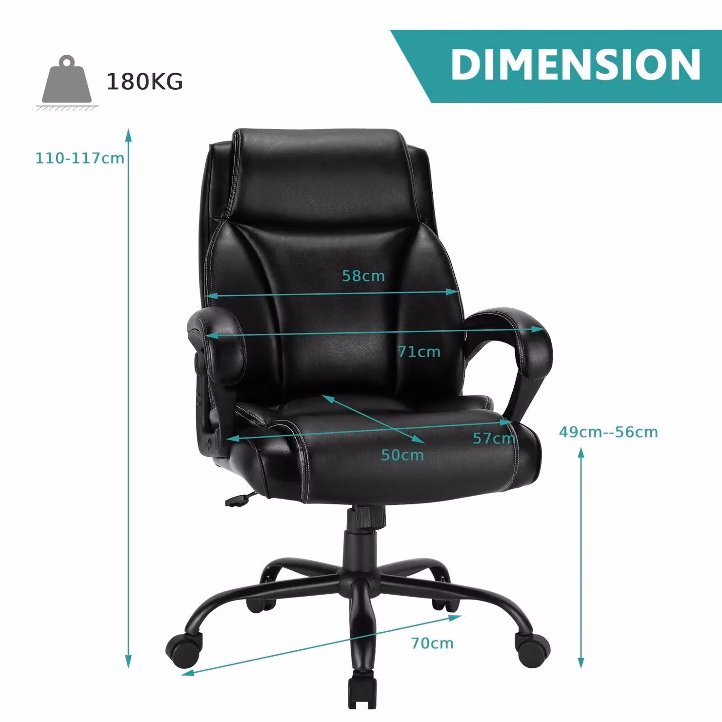 Costway Big and Tall Ergonomic Executive Office Chair in Black Synthetic Leather with Headrest and Rocking Backrest – 2