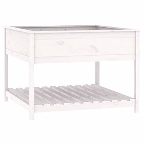 vidaXL White Wooden Raised Bed Planter with Shelf, Solid Pine, W/D/H: 111.5 x 111.5 x 81 cm – 1