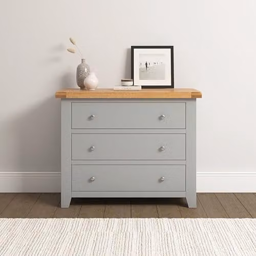 Seconique Windsor 3 Drawer Chest in Grey and Oak, W/D/H: 81 x 40 x 97 cm