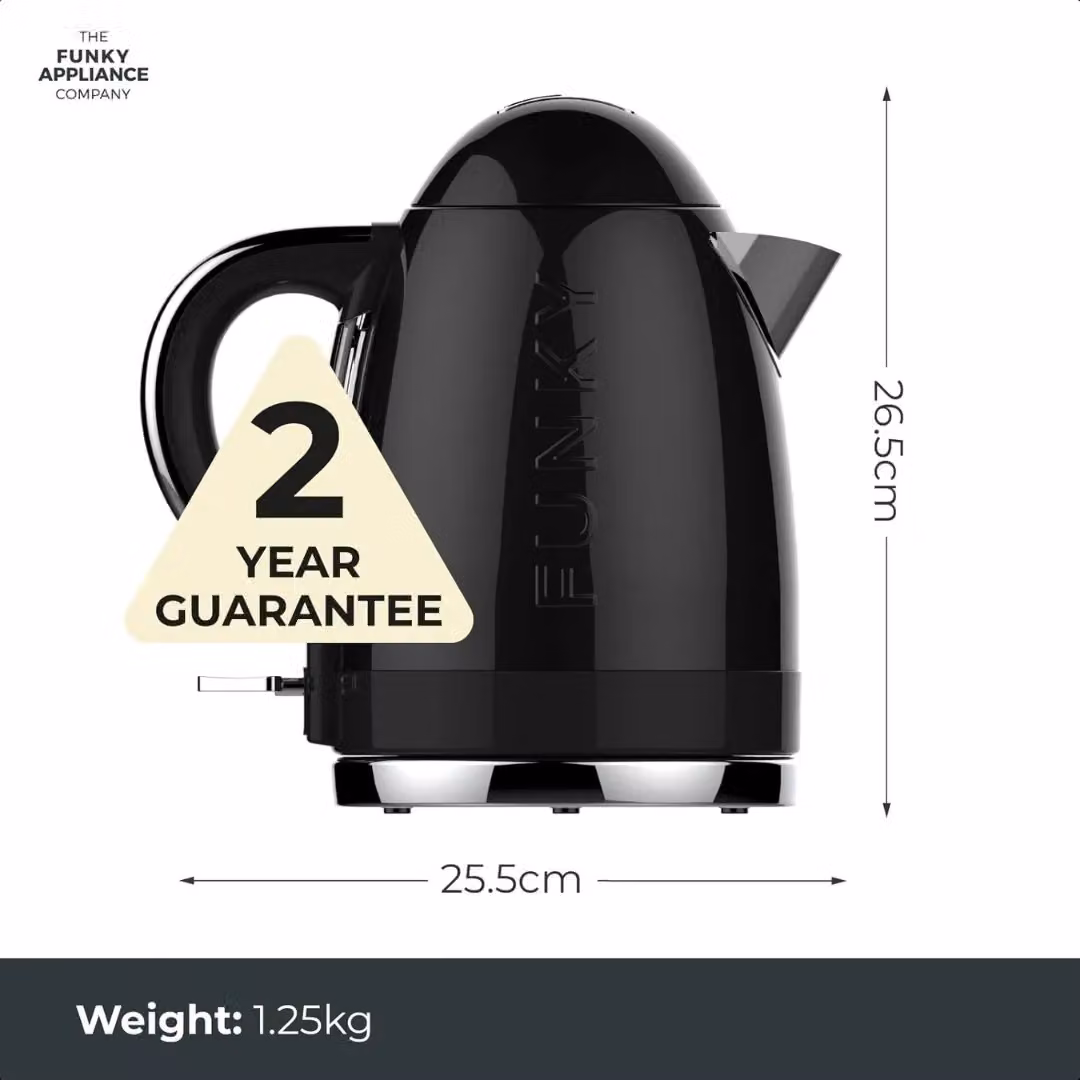 The Funky Appliance Company Large Retro Kettle in Black with 1.7L Capacity – 2