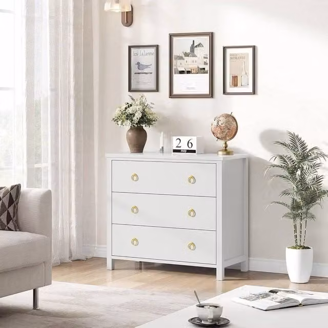 KORVIXA 3-Drawer Dresser in White, W/D/H: 100 x 40 x 73.66 cm