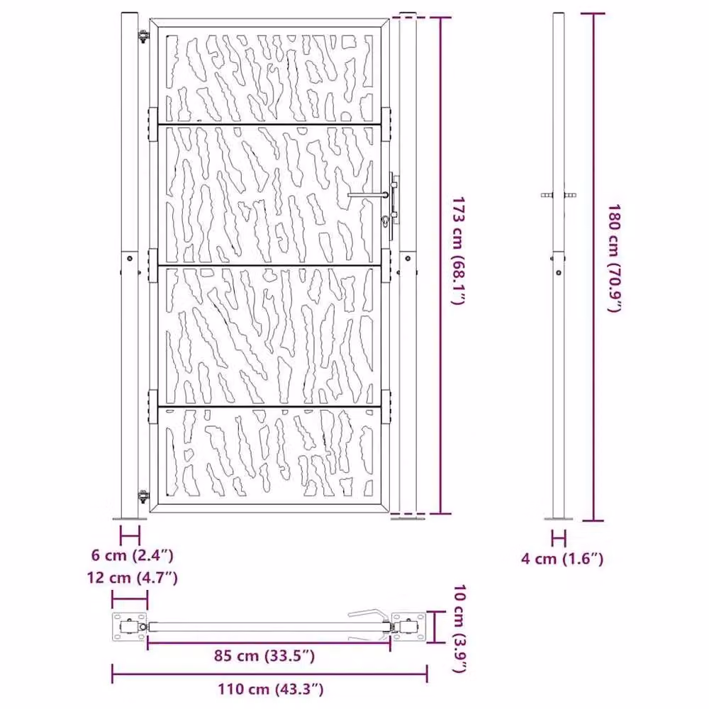 Berkfield Home Beautiful Garden Gate in Black Steel, W: 105 cm, H: 180 cm – 6