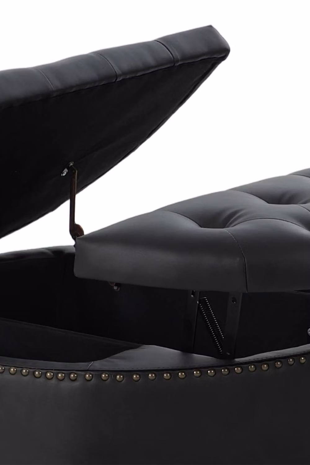 Living and Home Round PU Leather Upholstered Storage Ottoman in Black – 5