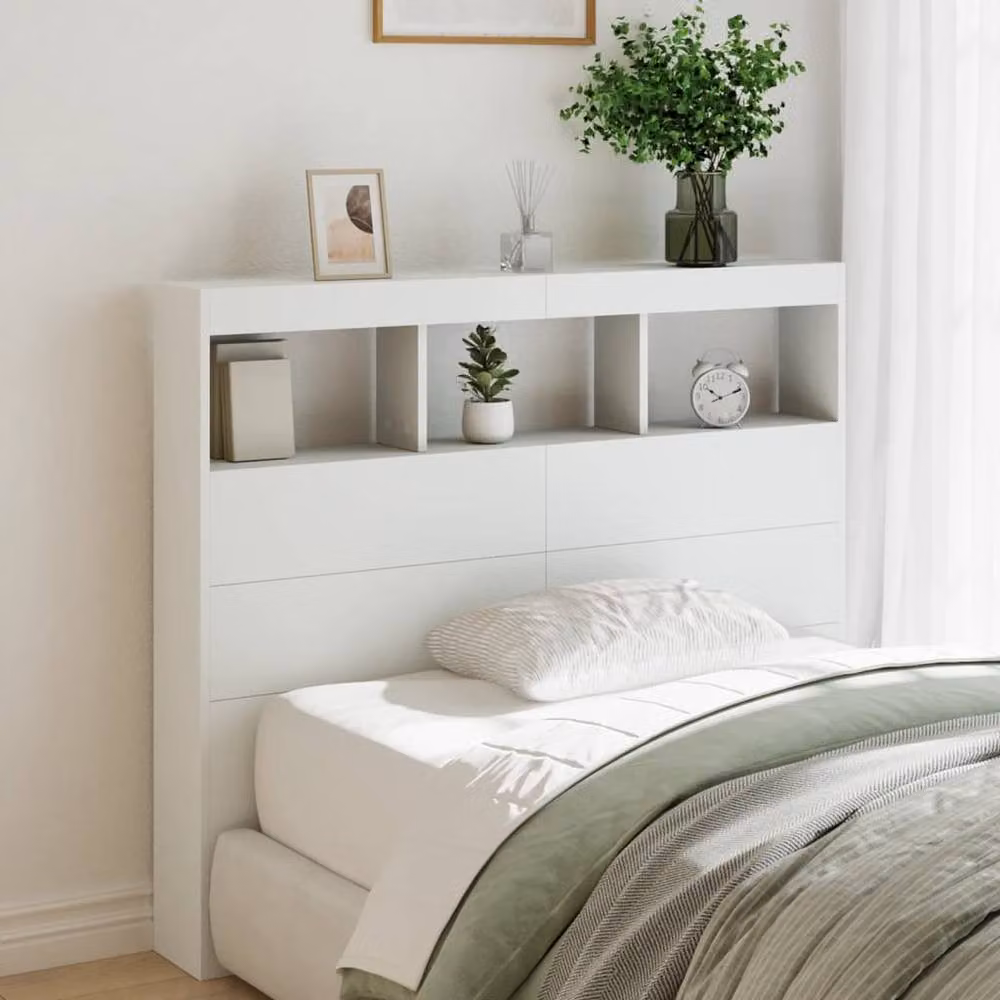 Berkfield Home Modern White Headboard Cabinet with Integrated LED Lighting and Shelf, W/D/H: 120 x 17 x 102 cm – 2