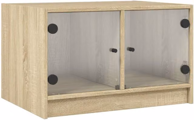 Berkfield Home Sonoma Oak Coffee Table with Glass Doors in Light Tan, W: 68 cm, D: 50 cm, H: 42 cm