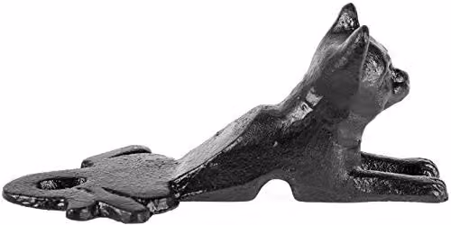 HOMESCAPES Novelty 3D Cat Door Stopper in Black Metal Finish – 4