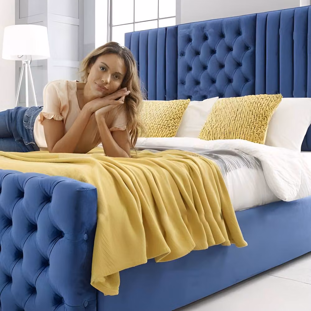 Paradise Beds Ltd Dream Flex Double Bed Set in Blue Velvet, W/D/H: 140 x 200 cm – 3
