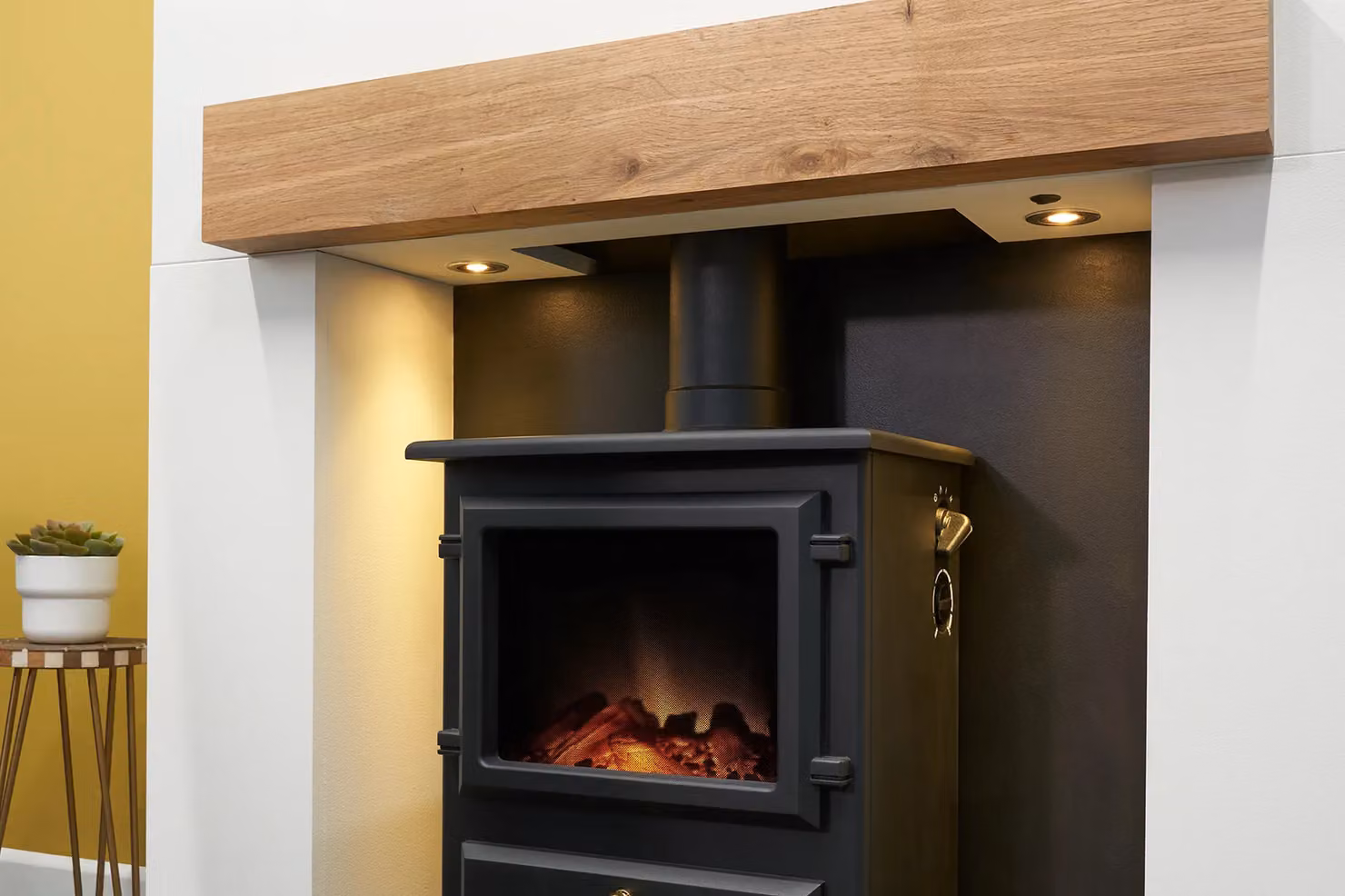 Acantha Pre-Built Media Wall 1 with Hudson Black Electric Stove in White, W/D/H: 180 x 43.3 x 225 cm – 4