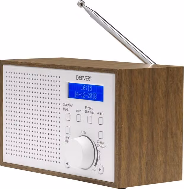 Denver Digital DAB and FM Portable Radio with Dual Alarm Clock, White