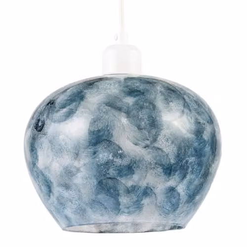 Happy Homewares Modern Blue and Silver Glass Cylinder Pendant Light Shade, W/D/H: 17 x 17 x 22 cm