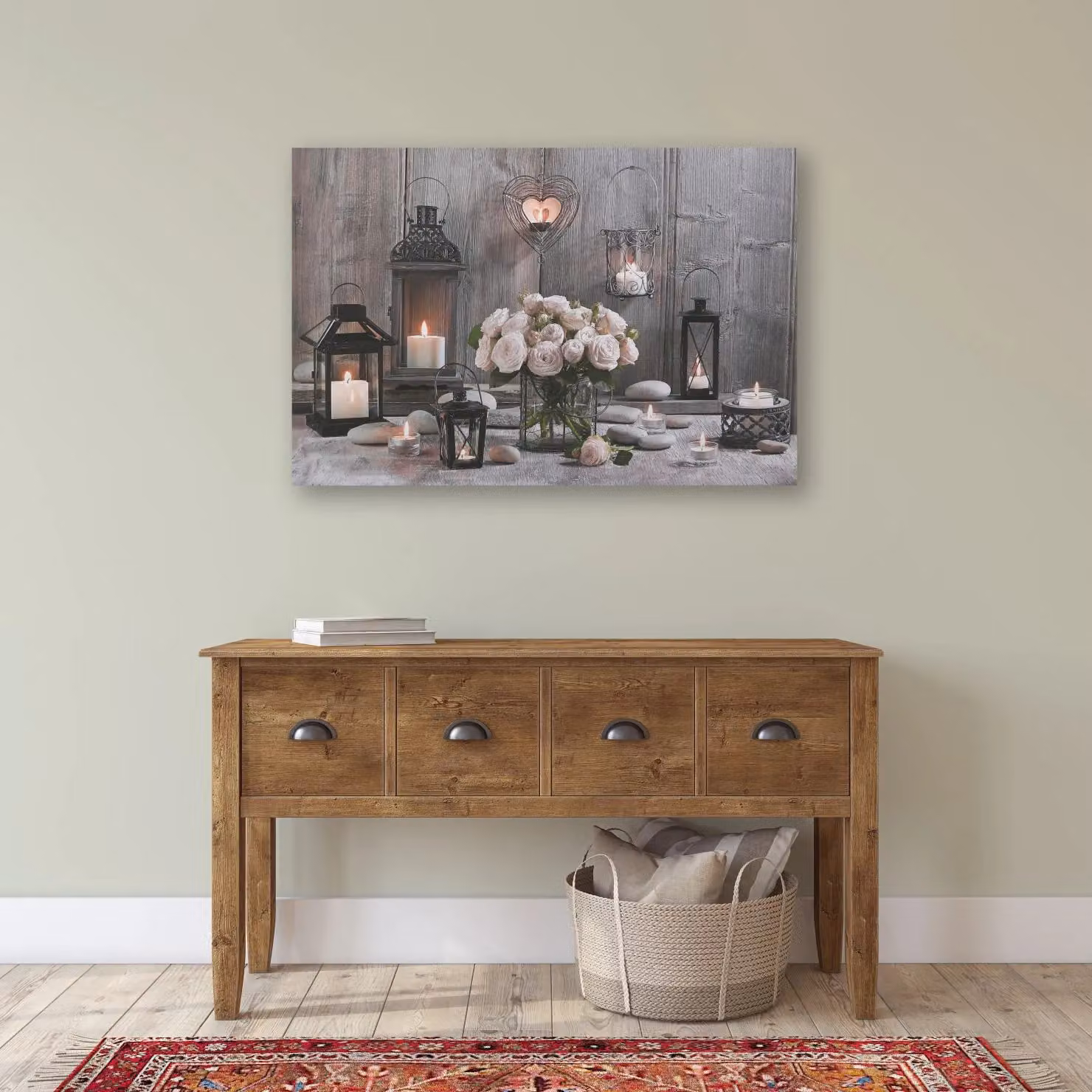 Art for the Home Cosy Cottage Country House LED Printed Floral Canvas in Brown – 3
