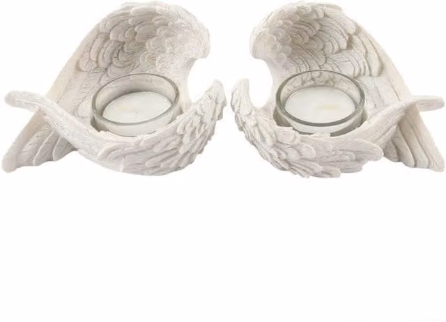 KDMD Set of 2 White Winged Tealight Candle Holders