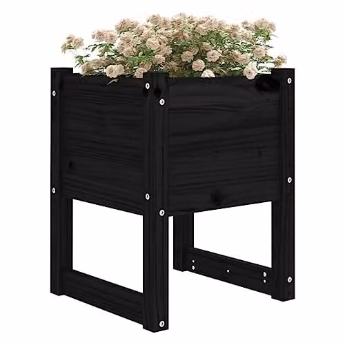 vidaXL Black Solid Wood Pine Planter Tub, H 52.5 x W 40 x D 40 cm – 3
