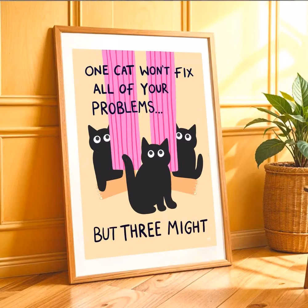 The Paper Tail Three Cats Multicolour Wall Print, A3 Size (29.7 x 42.0 cm) – 3