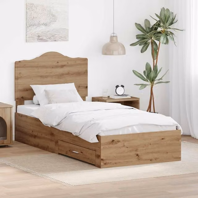 Berkfield Home Artisan Oak Bed Frame with Drawer, Brown, W/D/H: 90 x 190 cm
