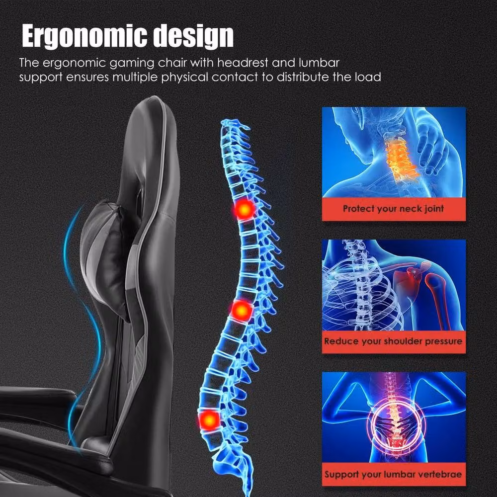 NESTLUNE Ergonomic Black Synthetic Leather Gaming Chair for Home Office and Adults – 3