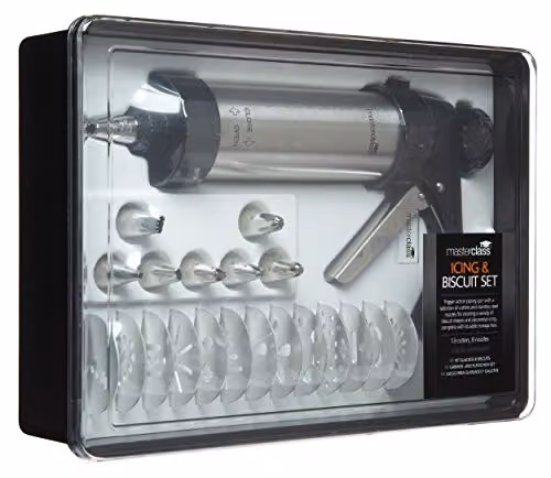 MasterClass 22 Piece Icing Set and Biscuit Maker in Silver with Eight Nozzles and Thirteen Cutters – 2
