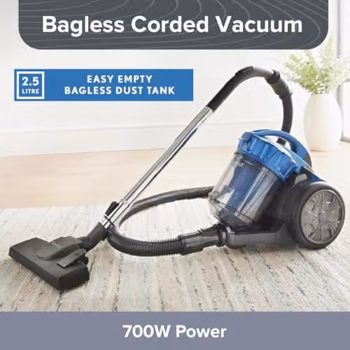 Quest Bagless Cyclonic Cylinder Vacuum Cleaner in Blue and Grey with 2.5L Dust Tank and Multi-Surface Cleaning Tools – 2