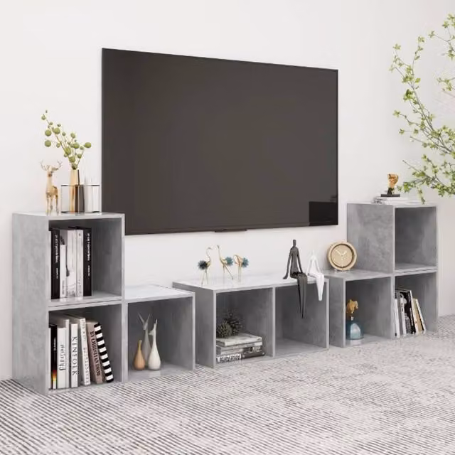 Berkfield Home 6 Piece Classic TV Cabinet Set in Concrete Grey MDF