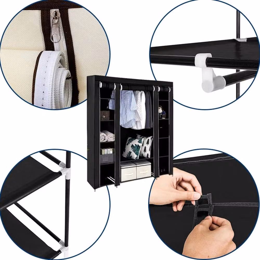 SPETLEK Black Canvas Wardrobe with Roll Shutter, Hanging Rod and Internal Shelves – 3