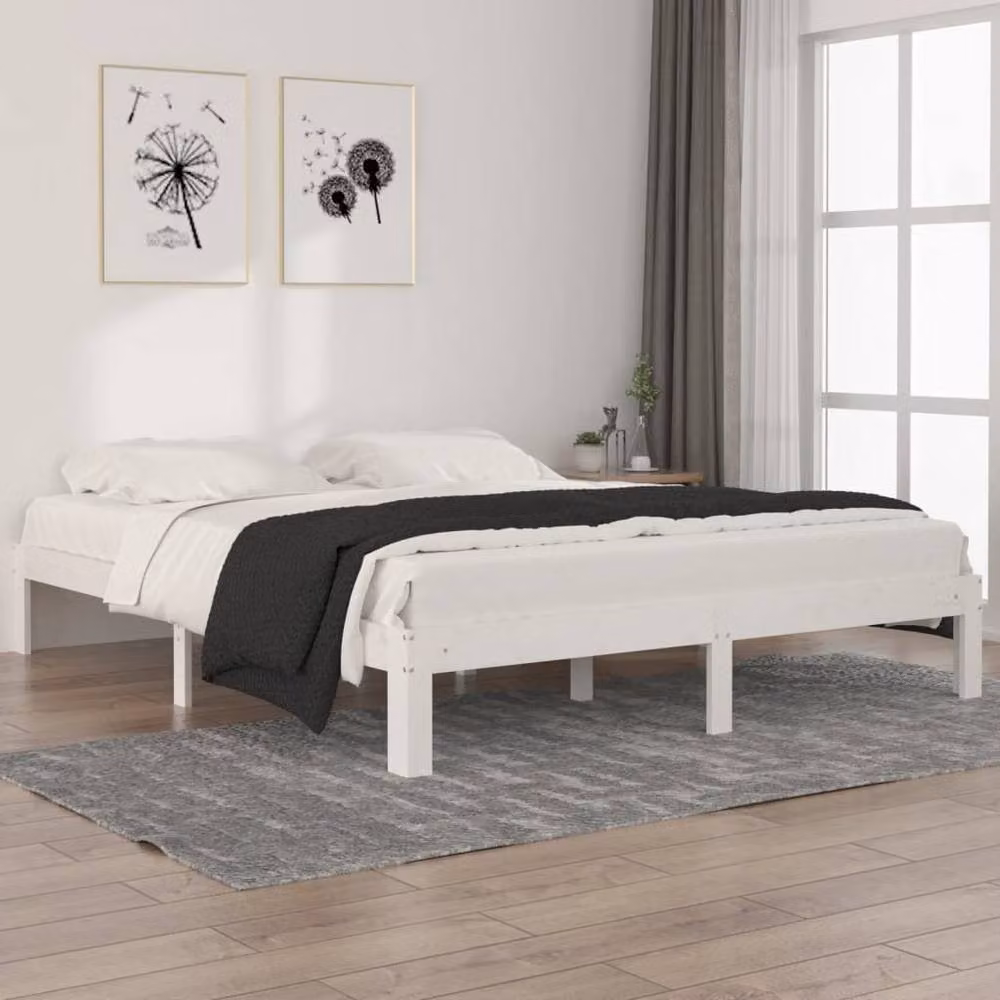 Berkfield Home White Solid Wood Pine Bed Frame W: 160 cm, D: 200 cm – 2