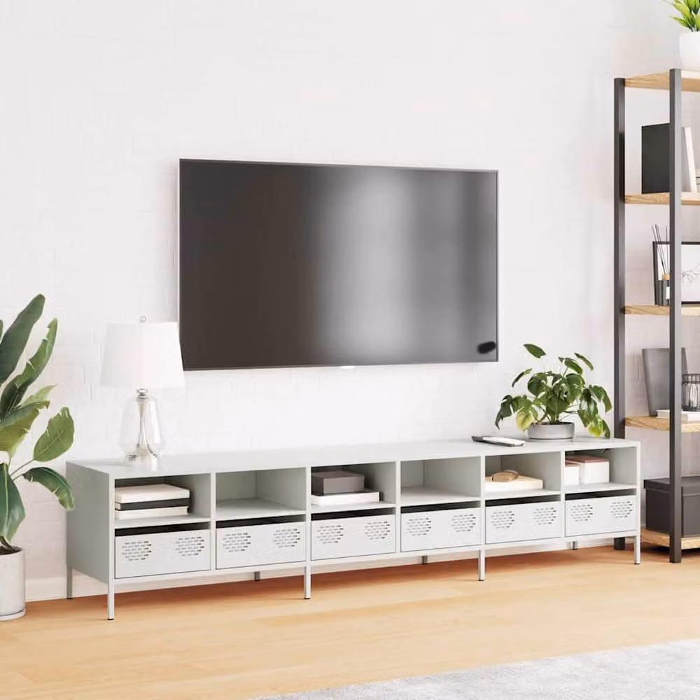 Berkfield Home Modern White TV Cabinet in Matt Metal, W/D/H: 202 x 39 x 43.5 cm – 3