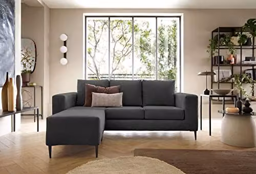 Abakus Direct Capri Reversible L-Shape Corner Sofa with Matching Ottoman in Black – 5
