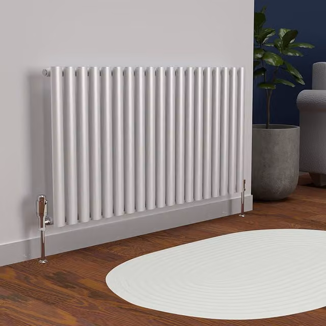 Lux Heat Oval Horizontal Coloured Steel Radiator in Silver, W: 114 cm, H: 60 cm