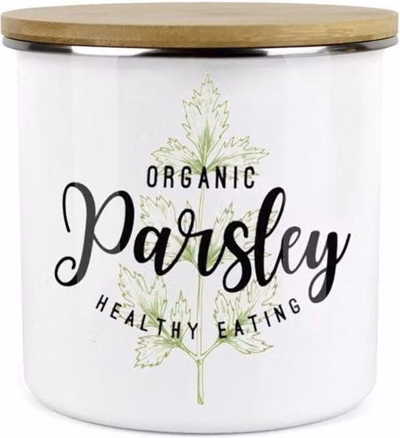 Purely Home Green Label Herbs Storage Canister - Parsley - White and Green Enamel
